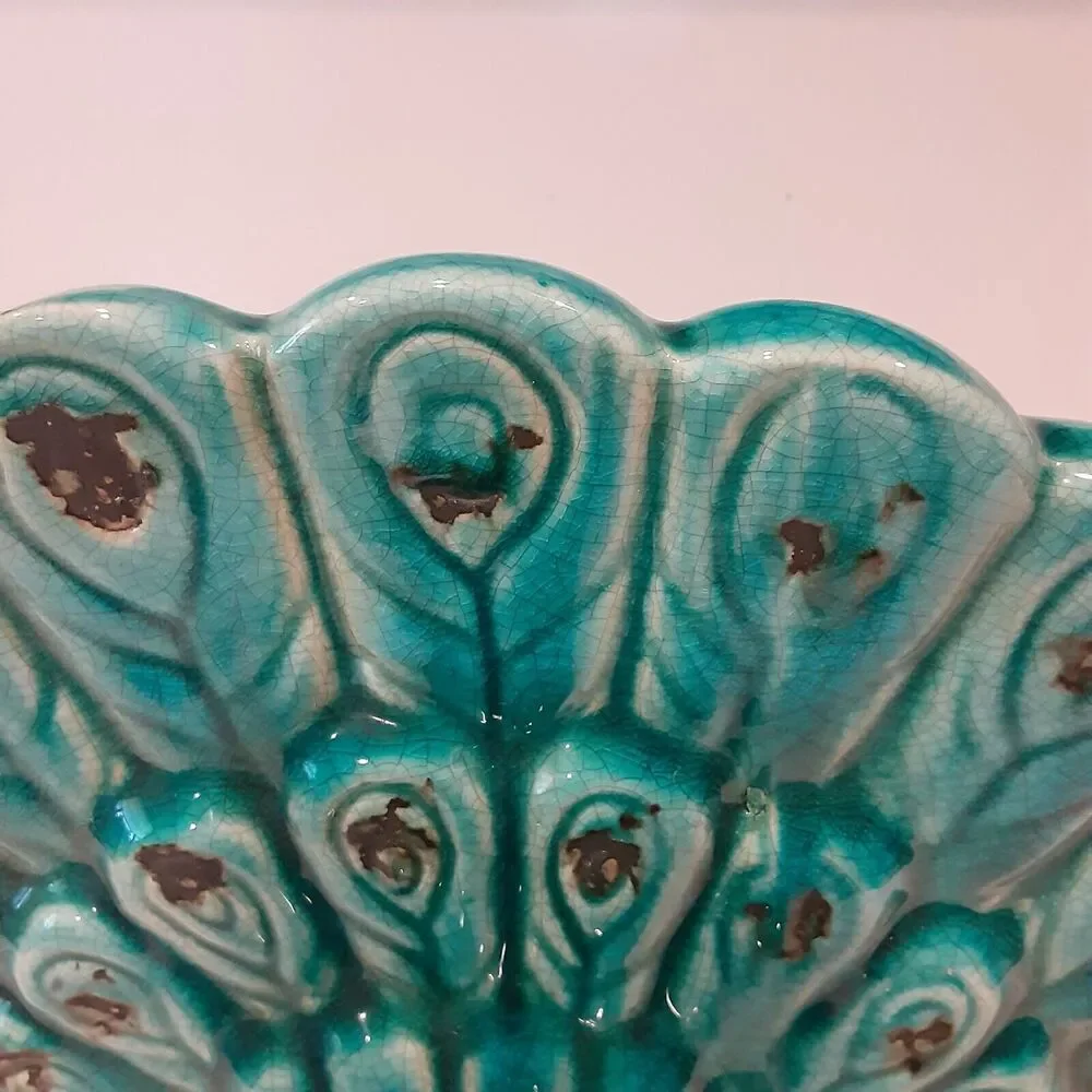 Vintage Italian Majolica Peacock Stunning Unique 11
